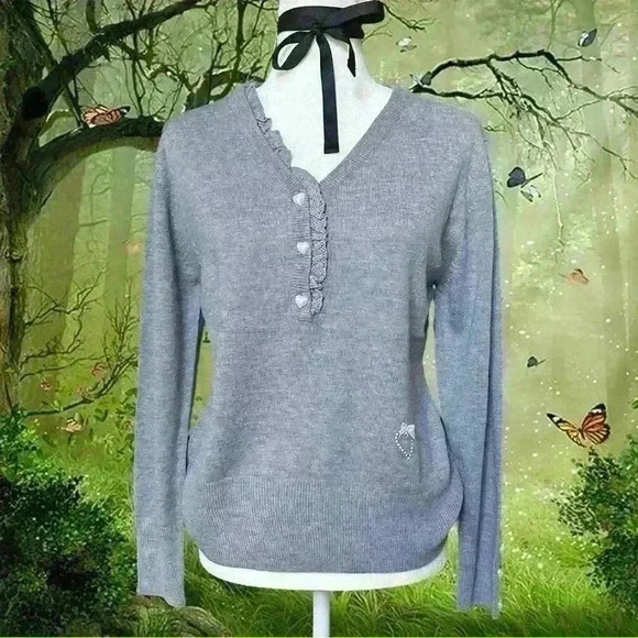 Coquette Grey Boho Sweatshirt - Picture 1 of 9